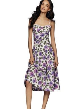 NWT Maeve Anthropologie Floral Midi  Dress in Purple Rose Print